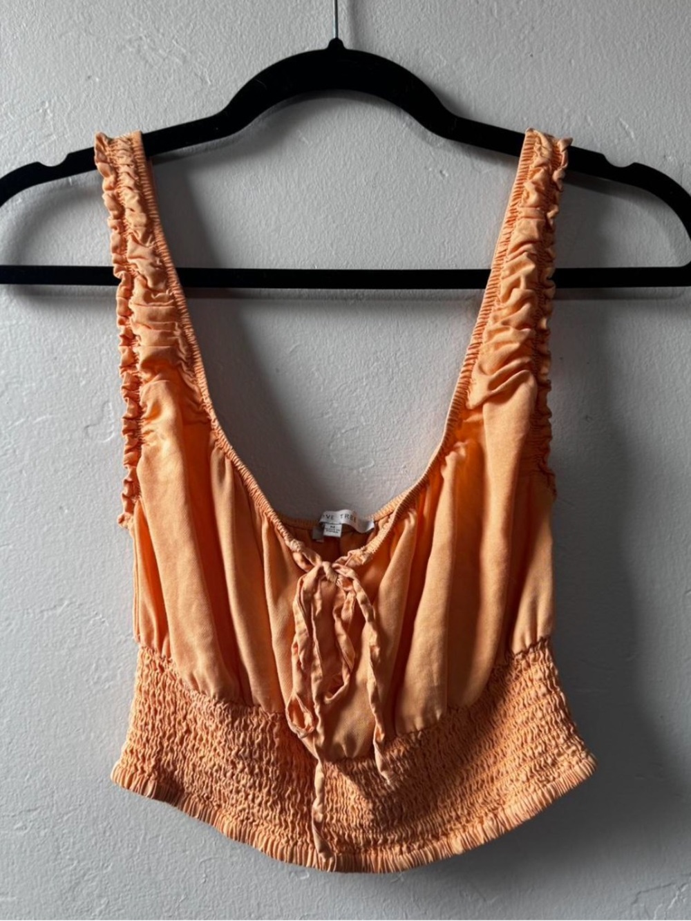 Love Tree Peach Tie-Front Ruched Crop Camisole